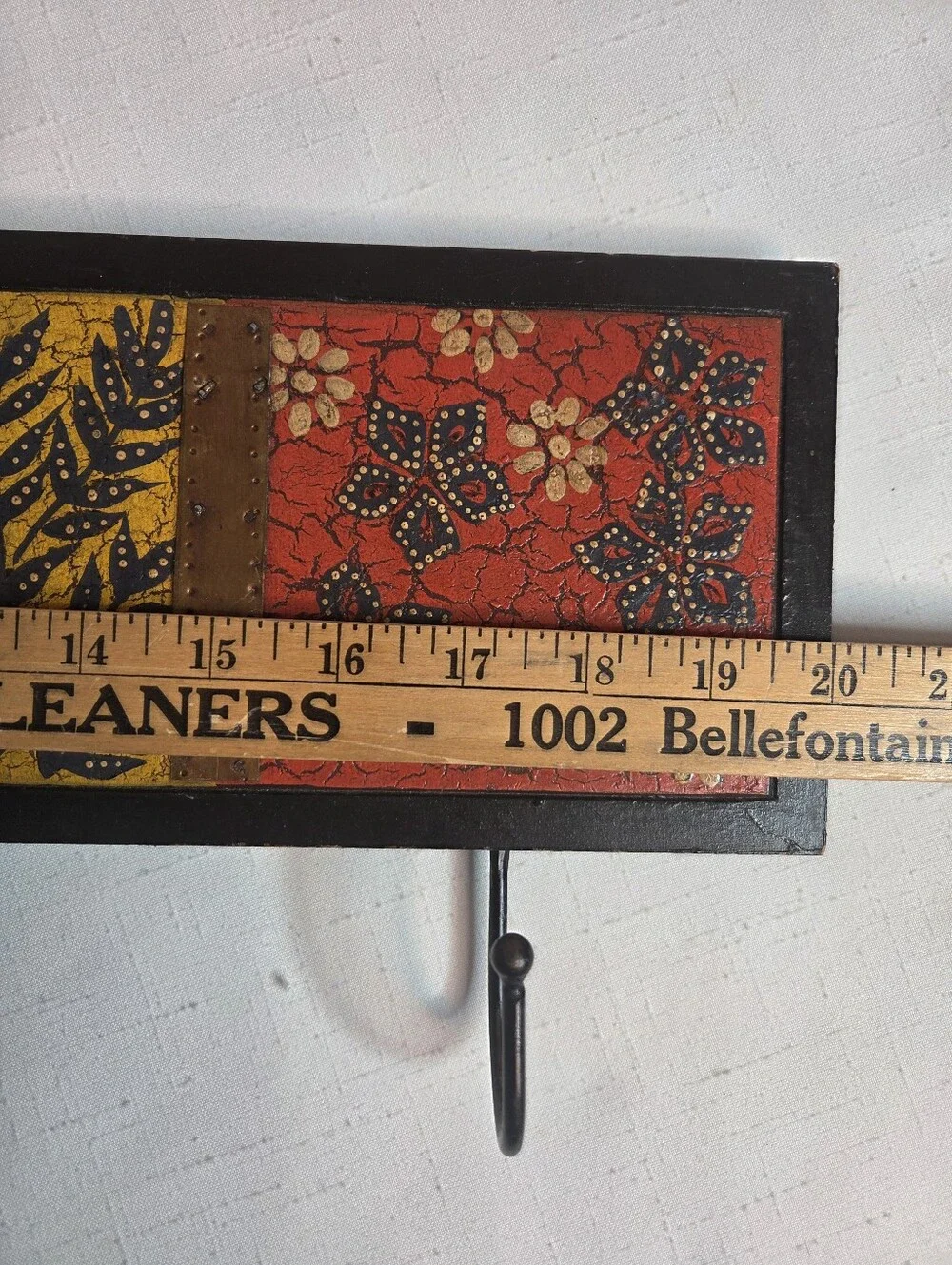 Pier 1 Imports Boho Batik Wall Hook Rack Hand Painted Wood Metal